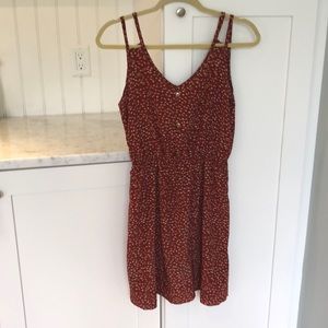 Thin strap v neck rust mini dress